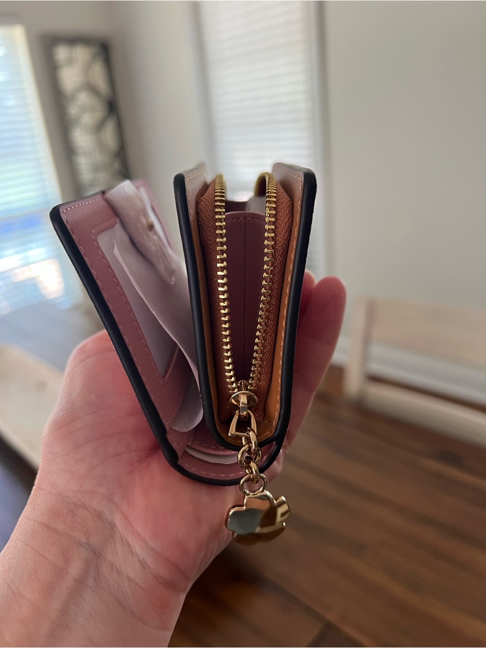 Coach Light Pink Signature Compact Wallet with Gold Hardware and Charm - Picture 7 of 7